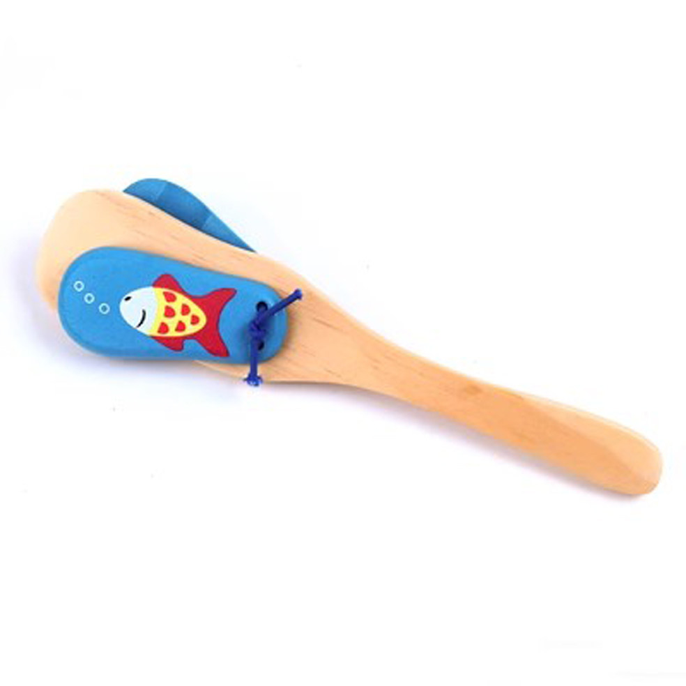Colorful wooden long handle castanets-blue