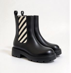 Botas Chelsea negras para mujer con punta redonda, suela gruesa con plataforma, paneles laterales elásticos, botas de nieve de charol para mujer, punta redonda, ajuste de felpa - Product Image 2