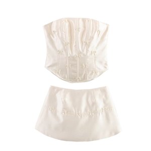 Nuevo Conjunto de 2 Piezas para Mujer, Falda Corta con Espalda Descubierta, Diseño de Espina de Pescado y Lazo, a la Moda - Product Image 5