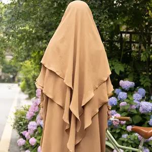Último Abaya mujeres vestido islámico Hijab bufanda Color sólido dos capas largo musulmán Abaya Khimar Hijab al por mayor