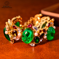 Bracelet vintage en pierres précieuses vertes, plaqué or, bracelet statement, bijoux en pierres colorées, accessoires de mode, cadeau pour femmes