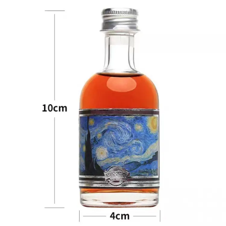 100ml Clear mini round small wine glass whisky vodka bottle with aluminium lid