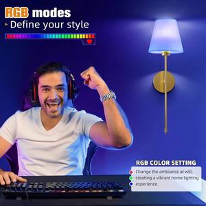 โคมไฟเหล็กติดผนัง3W แบบชาร์จไฟได้ทันสมัยผ้าสีทองควบคุมแบบสัมผัสหรี่แสงได้สำหรับตกแต่งในบ้านโรงแรมห้องนอนห้องนั่งเล่น - Product Image 3