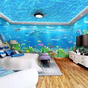 Mural de Pared 3D Art Deco, Mundo Submarino, Animales Oceánicos, Delfín, Tiburón, Tortuga, Coral, Papel Tapiz para Piscina, Acuario Infantil, Decoración de Interiores - Product Image 2