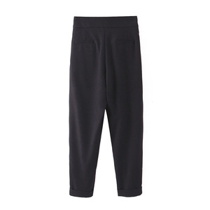 Pantalon décontracté taille haute à jambes larges pour femmes grandes tailles, noir, avec sangle Velcro, N8454 - Product Image 4