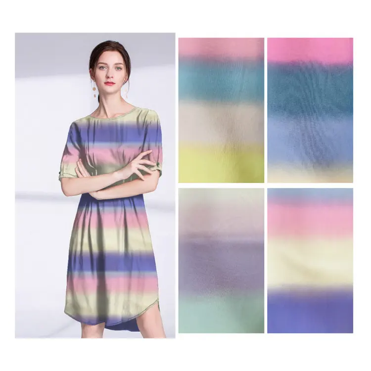 Polyester Cloth Rainbow Stripe Pattern Knitted Printed Fabric Clothing