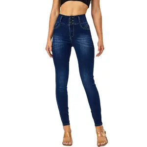 Pantalon en denim slim taille haute personnalisé à la mode pour femmes, jean skinny à coupe élastique haute