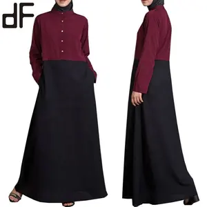 2020 आकस्मिक जातीय कपड़े अरबी महिलाओं के कपड़े काले और लाल रंग कोमो क्रेप सादे इस्लामी Abaya Burka इंडोनेशिया मुस्लिम पोशाक