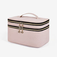 Trousse de Maquillage Double Couche Légère et Durable Grande Capacité avec Fermeture Éclair pour Femme et Fille