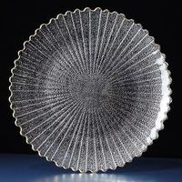 Assiettes de présentation rondes en verre transparent décoratives pour la maison, l'hôtel, le restaurant, les mariages et les fêtes, avec bordure dorée peinte à la main et bord festonné