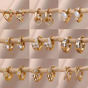 EH276 Copper Alloy <b>Hook</b> <b>Earrings</b> 18k Gold Plated Star Heart Bow Tie Pendant Huggie <b>Earrings</b> for Women Hip Hop Style - Product Image 3