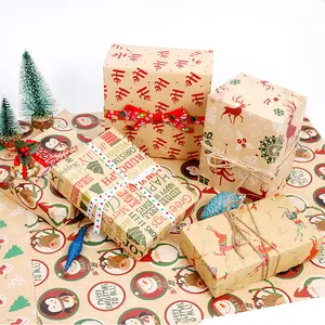 ورق تغليف هدايا عيد الميلاد الجديد 2024 من ورق كرافت لتغليف صناديق الهدايا ورق تزيين سانتا كلوز ورجل الثلج ورق تغليف الثلوج