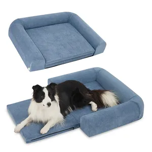 Golden Supplier Wholesale Outdoor Dog Bed Washable 2 in 1 Lounge Foldable Expanded Large Blue Memory Foam Dog Bed