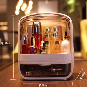 Organizador de joyas de maquillaje de plástico a prueba de polvo de diseño desmontable, caja de almacenamiento de cosméticos de escritorio funcional para estante de cuidado de la piel - Product Image 2