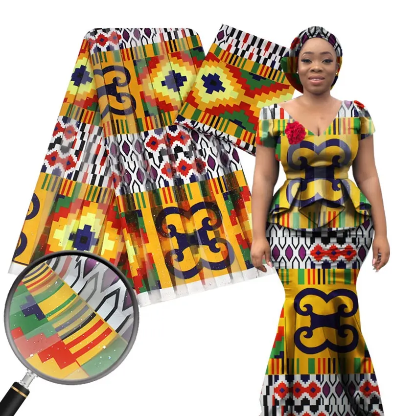 アフリカンサテンシルクワックスファブリックマシン刺Embroideryシルクドレスボイル生地織り軽量プリント100% シルクソフト快適