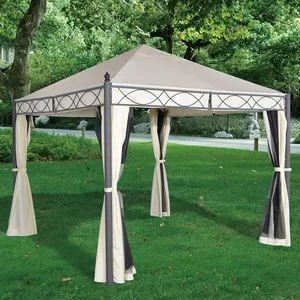 2021 Groothandel Outdoor Tuin Zonnescherm Waterdichte Tuinhuisjes Smeedijzeren Moderne Metalen Achtertuin Pavilion Tent Tuinhuisje Met Mesh