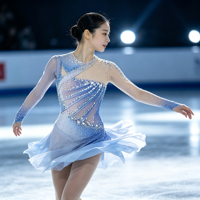 Robe de patinage artistique à manches longues, dégradé bleu clair et blanc, dos ouvert, en tissu mesh, pour compétition sur glace adulte et enfant