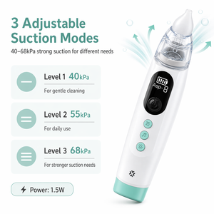 Aspirateur nasal portable rechargeable 68KPA, 5 niveaux d'aspiration, qualité hospitalière, nettoyeur nasal pour bébé, anti-reflux - Product Image 2