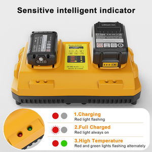 VCTPOWER 20V Lithium Ion <b>Battery</b> Pack 6.0Ah <b>Rechargeable</b> for Cordless Tools Yellow Dual Charger DCB102 - Product Image 6