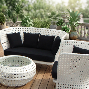 Conjunto de Sofás de Ratán Sintético con Estructura de Aluminio con Recubrimiento en Polvo para Exteriores, con Tela Resistente a los Rayos UV, para Jardín y Sala de Estar - Product Image 3