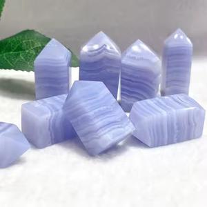 Venta al por mayor de artesanías de cristal: Varita de torre de ágata de encaje azul de alta calidad con punta de ágata floral y drusa para decoración. - Product Image 2