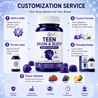 Gummies de mélatonine végétaliennes pour le cerveau et le sommeil, marque privée, OEM/ODM, concentration et sommeil, 60 gummies, complément alimentaire