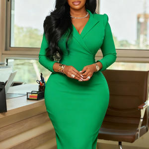 C8644 moda Otoño Vestidos Mujer Casual elegante traje cuello manga larga Delgado Oficina señora vestido africano vestidos para mujer - Product Image 6