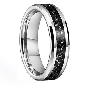 Anelli Classici in Carburo di Tungsteno Nero TG per Uomo e Donna, 8mm Piatti con Frammenti di Meteorite Incastonati, <span class=keywords><strong>Fede</strong></span> <span class=keywords><strong>Nuziale</strong></span> e di Fidanzamento - Product Image 2