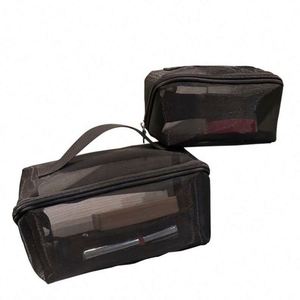 New Design Large Capacity Mesh Cosmetic <b>Bag</b> Outdoor Travel Clear Mesh Toiletry Pouch Square Make up <b>Bag</b> - Product Image 2