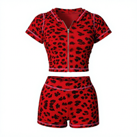 Ensemble tendance léopard pour femme 2026 – Survêtement côtelé Y2K avec sweat à capuche zippé et short – Ensemble 2 pièces style urbain pour femme