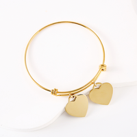 Bracelet extensible Ywyougang en acier inoxydable plaqué or avec pendentif cœur vierge pour gravure personnalisée, serti de pierres, bijou unisexe, cadeau