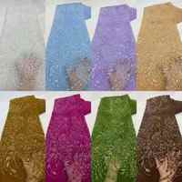 Tissu en dentelle perlée de luxe, tissu en dentelle africaine, tissu en maille à sequins floraux pour robe de mariée