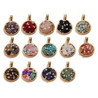 Pendentif rond en acier inoxydable plaqué or avec perles et breloques en cristal pour la fabrication de colliers et bijoux pour femmes