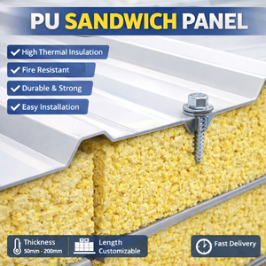 <span class=keywords><strong>Panneau</strong></span> sandwich en polyuréthane PU pour isolation des murs et des toits, 50-200 mm, longueur personnalisée, résistant au feu et à l'eau, écologique, pour entrepôt - Product Image 6