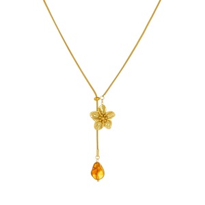 Gold Plated Camellia Pendant Necklace With Snake Chain Resin Drop For Daily Wear Gift - Product Image 5