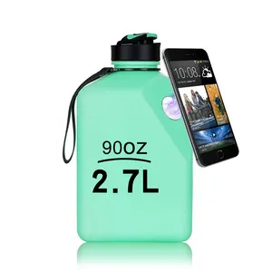 custom stock logo print BPA free 2.7L sport bottle square drinking jug water bottle with magnet magnetic cell phone holder