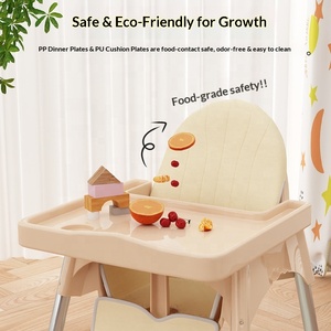 Chaise haute pour bébé pliable, plateau repas en plastique portable, hauteur réglable et dossier réglable pour les bébés de 6 mois et plus - Product Image 3
