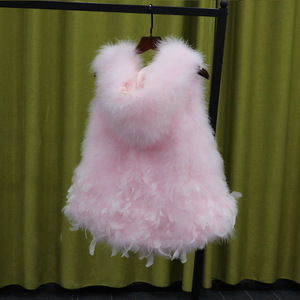 Hooded Feather Vest for Women with Ostrich and Turkey Feathers, Mid-Length Lace <strong>Longline</strong> <strong>Waistcoat</strong> for Autumn Winter - Product Image 4