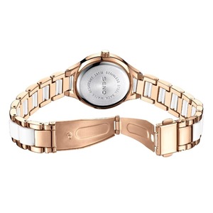 Nouvelle montre à quartz pour femme, couleur or rose, avec lunette en cristal, cadran blanc, bracelet en céramique, étanche, élégante, montre-bracelet de soirée - Product Image 6