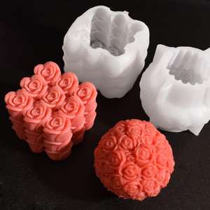 M54139 Rose <span class=keywords><strong>Rubik</strong></span> Cube Vela Ramo Flor Cesta Doble Capa Margarita Rosa Flor <span class=keywords><strong>Bola</strong></span> Vela Yeso Vela Molde <span class=keywords><strong>de</strong></span> Silicona - Product Image 2