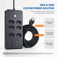 Stop Kontak Brazil 7 Lubang AC dengan 4 Port USB 1 Soket Universal Papan Ekstensi Stasiun Pengisian Daya dengan Saklar ON/Off OEM ODM