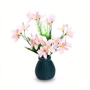 Flores Artificiales de Rosa de Plástico Clásicas, Marca ZAA, Elegante Jarrón Azul Oscuro, Técnica de Moldeo de Alta Simulación, Decorativas - Product Image 1