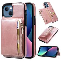 Étui en cuir PU portefeuille à fermeture éclair de style rétro pour iPhone 13 Pro Max pochette de téléphone portable