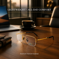 Gafas ópticas Superovo de titanio puro, cuadradas, ligeras, de media montura, con lentes y diseño Gold Buffalo para miopía.