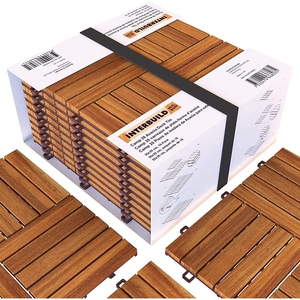 Azulejos de suelo entrelazados de madera, Pisos con drenaje, Azulejos de clic Azulejos de cubierta de acacia de madera maciza - Product Image 3