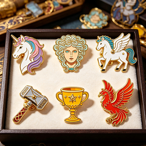 Ensemble de broches en émail sur le thème de la mythologie grecque, en métal moulé, représentant Licorne, Pégase, Méduse, Marteau de <span class=keywords><strong>Thor</strong></span>, Trophée, Phénix, pour broche de dessin animé et sac à dos - Product Image 4