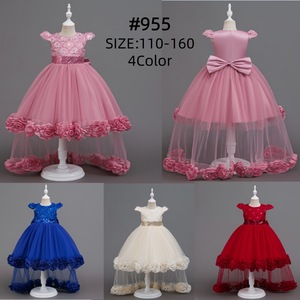 Robe de princesse pour enfants, robe de bal en Tulle rose à paillettes, robe de mariée à fleurs pour filles, 955 - Product Image 2