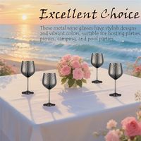 Verres à vin noirs de 500 ml en acier inoxydable de qualité alimentaire, incassables, avec pointe martelée classique, lot de 2/4 pièces pour usage quotidien