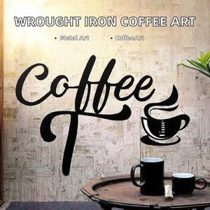 Décoration Murale Moderne Simple en Acier Inoxydable avec Lettres et Motifs de Tasses à Café, pour Salon, Chambre, Ramadan - Product Image 5