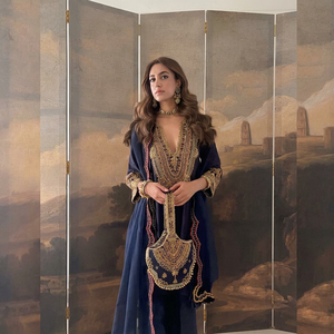 Ensemble Anarkali traditionnel indien et pakistanais pour femmes, brodé, longueur ras du sol, avec pantalon palazzo, tenue de mariage en soie, coupe ample - Product Image 1